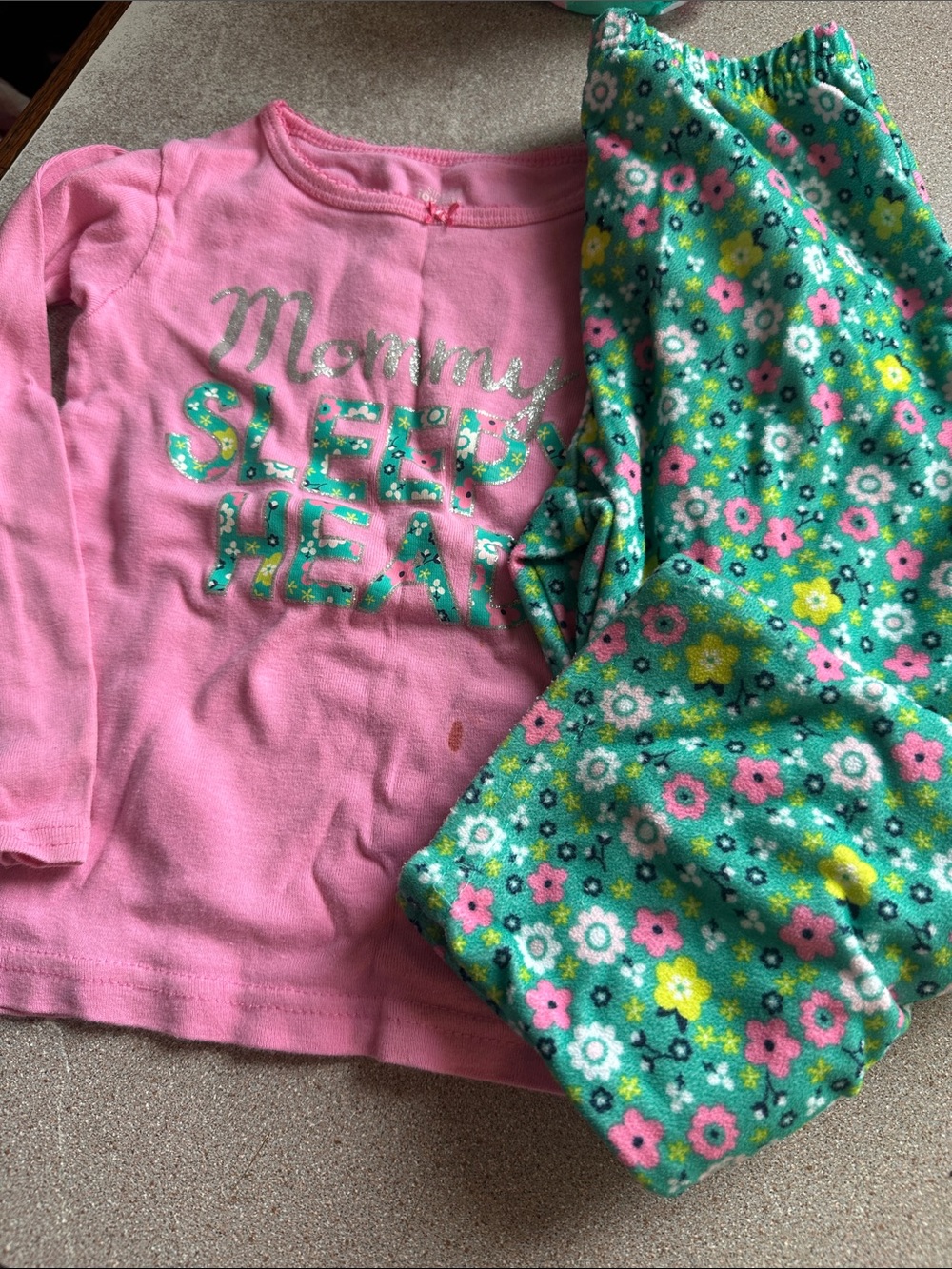 Carter's Pink Top with Green Floral Pajama Pants